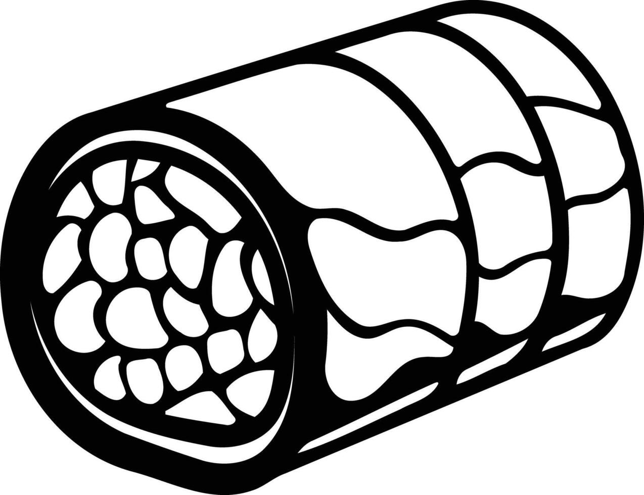 Black and white illustration of a rolled up sushi vector