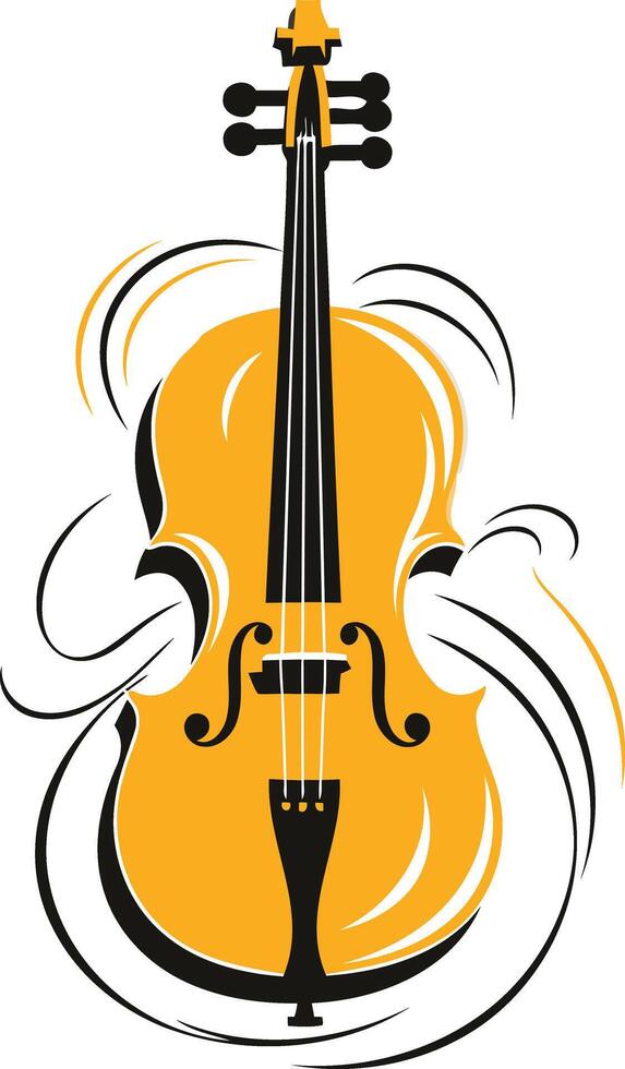 A stylized yellow violin with swirling lines, perfect for music related designs, logos, and websites vector