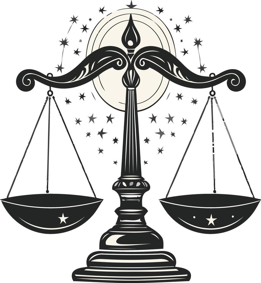Ornate Scales of Justice with Starry Background vector