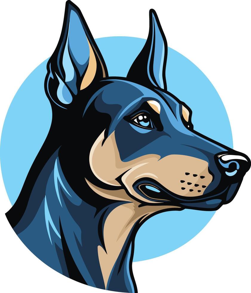 Doberman Pinscher Portrait with Blue Background vector