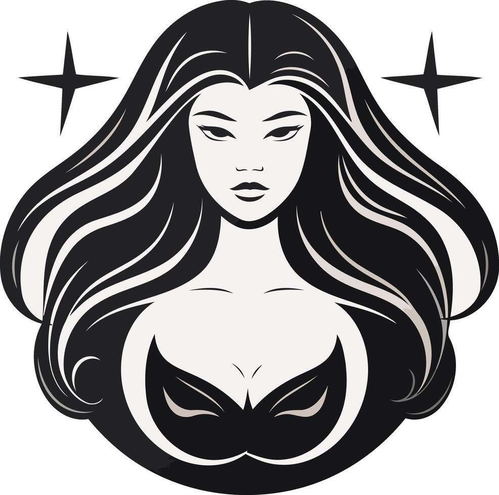 Elegant Woman with Long Hair and Stars vector