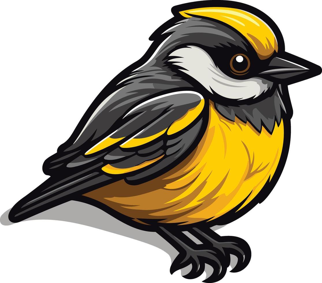 Cute Cartoon Bird with Yellow and Black Feathers vector