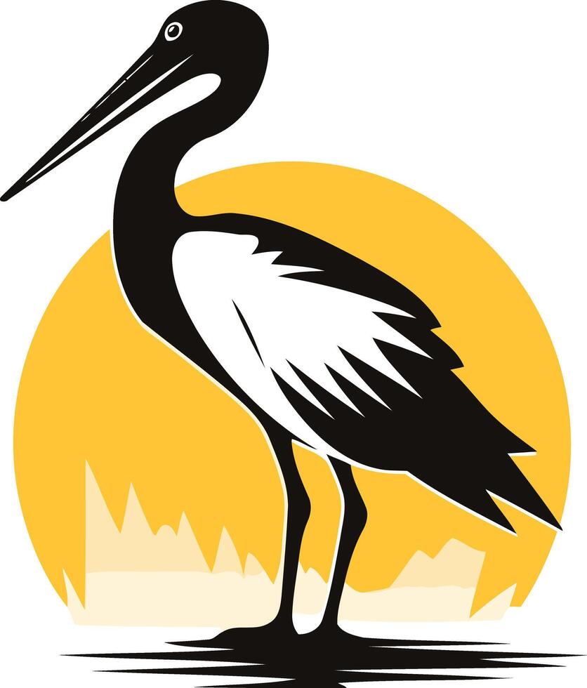 Black necked Stork Silhouette Against the Setting Sun vector