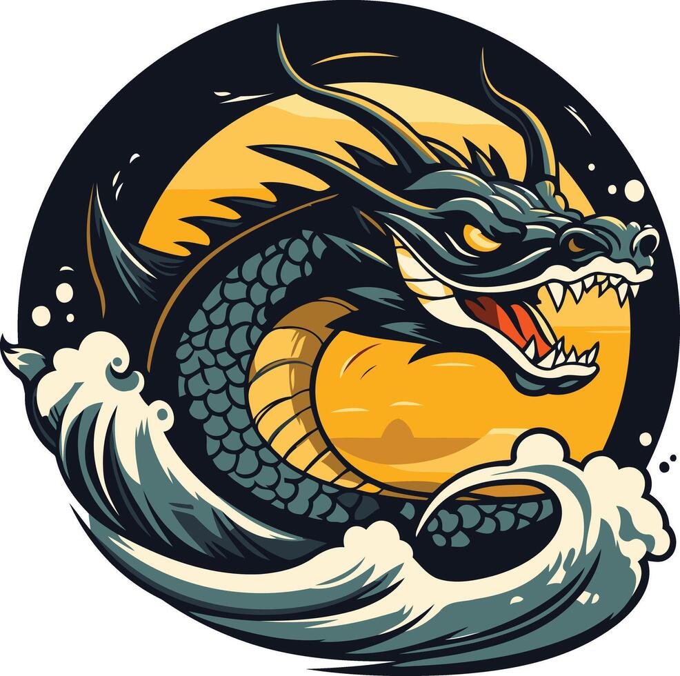 Fierce Dragon Emerging from the Waves vector