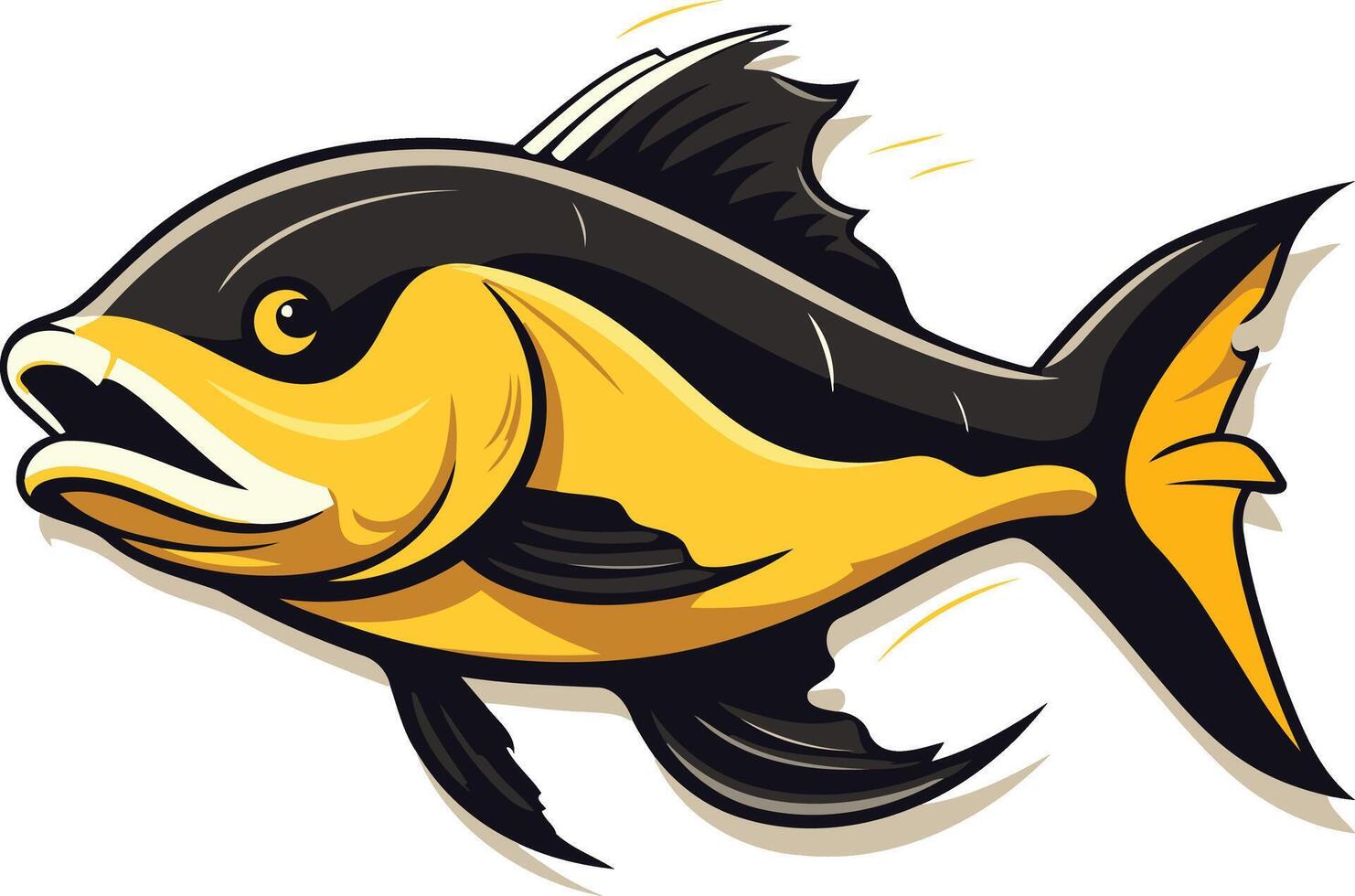 Cartoon Illustration of a Black and Yellow Fish vector