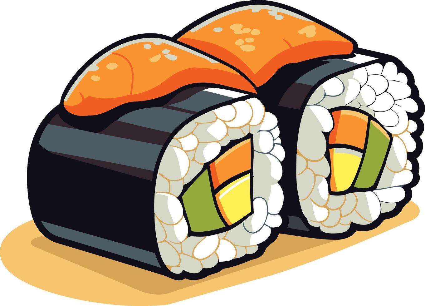 Cartoon Sushi Rolls With Salmon and Avocado vector