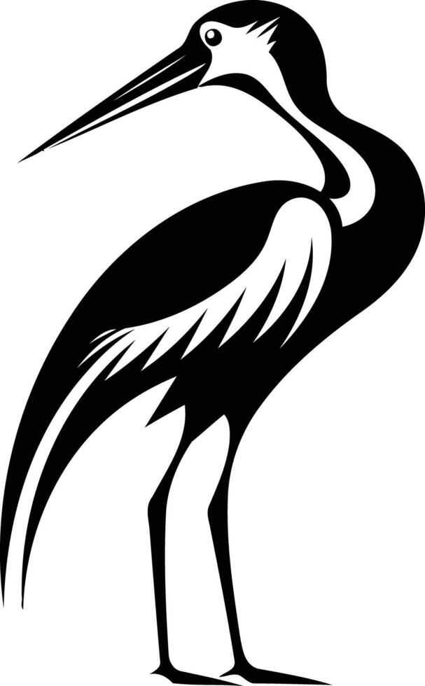 Elegant black and white illustration of a graceful crane, perfect for nature inspired logos, wildlife designs, and educational materials vector