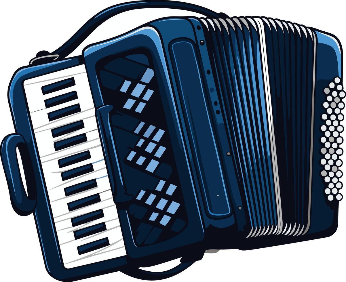 Blue Accordion with Keys and Bellows vector