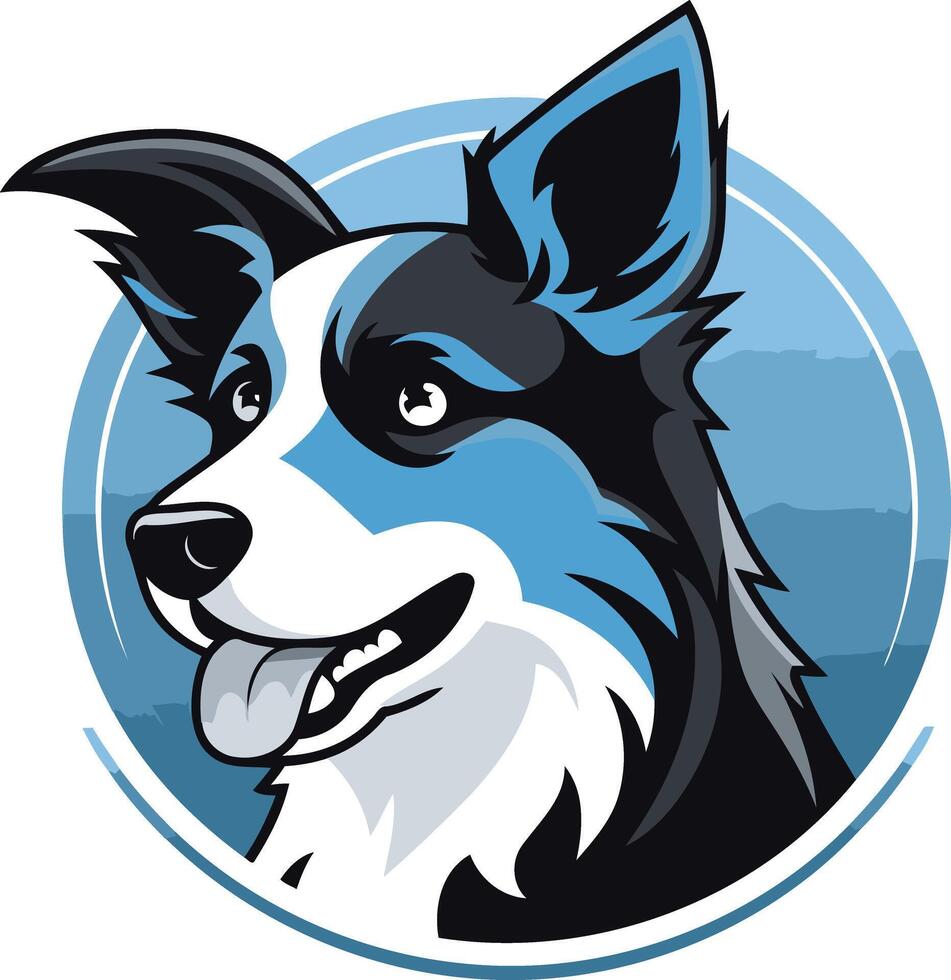 A friendly cartoon border collie dog with blue accents, perfect for a pet related business or brand vector