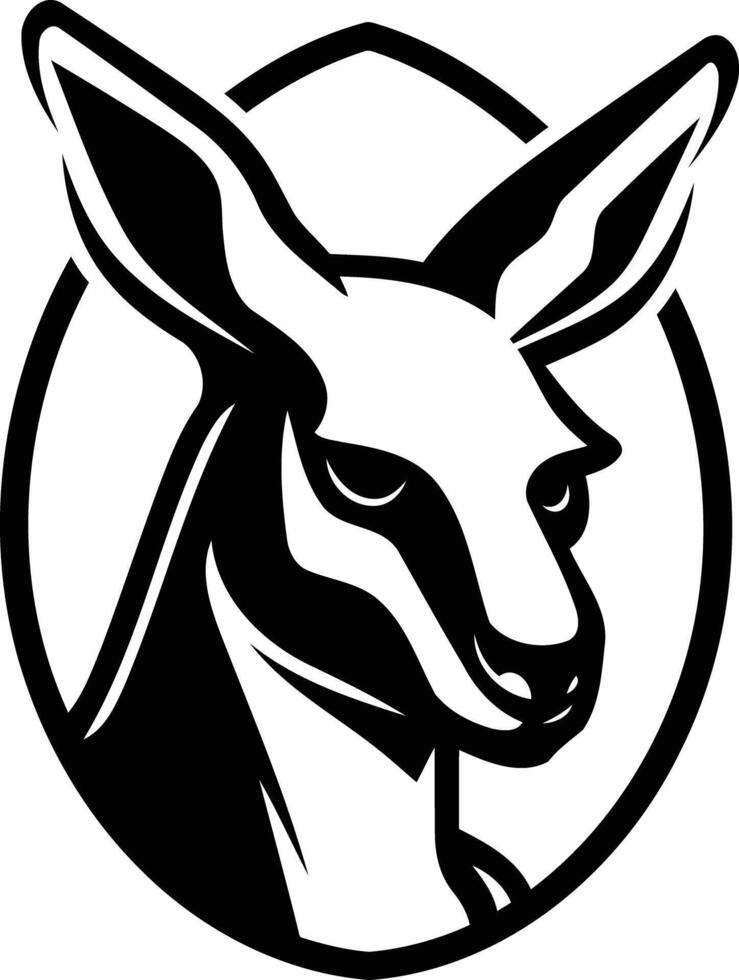 A bold, black and white illustration of a kangaroo's head, ideal for logos, branding, and wildlife themed designs vector