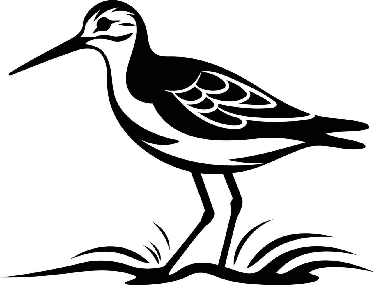 Black and white illustration of a sandpiper bird in a stylized, tattoo like design vector