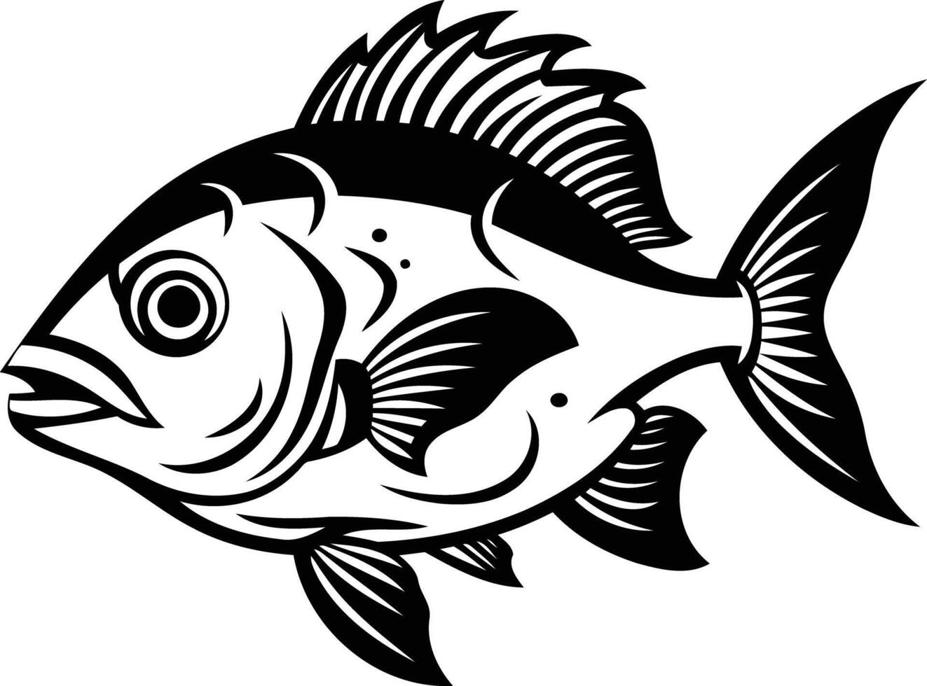 A bold, black and white illustration of a fish, perfect for tattoo designs, logos, and fishing related projects vector