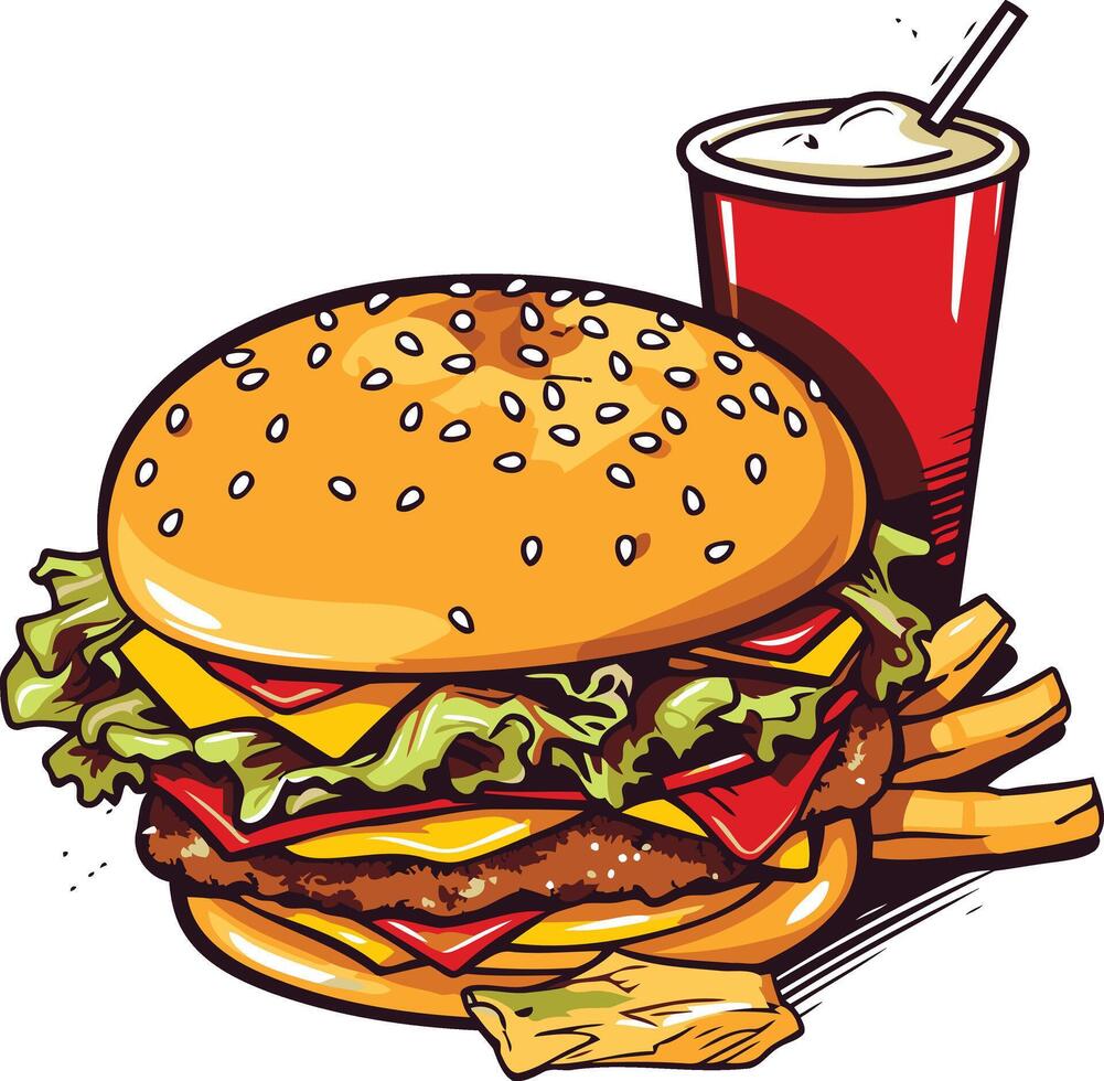 Juicy Cheeseburger with a Side of Fries and a Soda vector