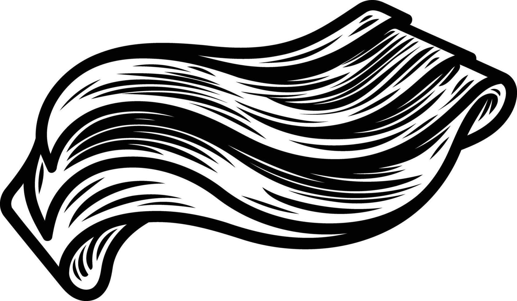 Crisp, hand drawn illustration of a single strip of bacon, perfect for food blogs, restaurant menus, and breakfast themed designs vector