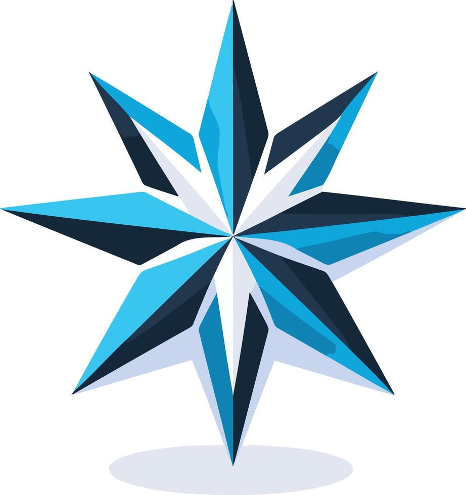 Abstract blue and white eight pointed star logo with a subtle drop shadow, perfect for branding and design projects vector