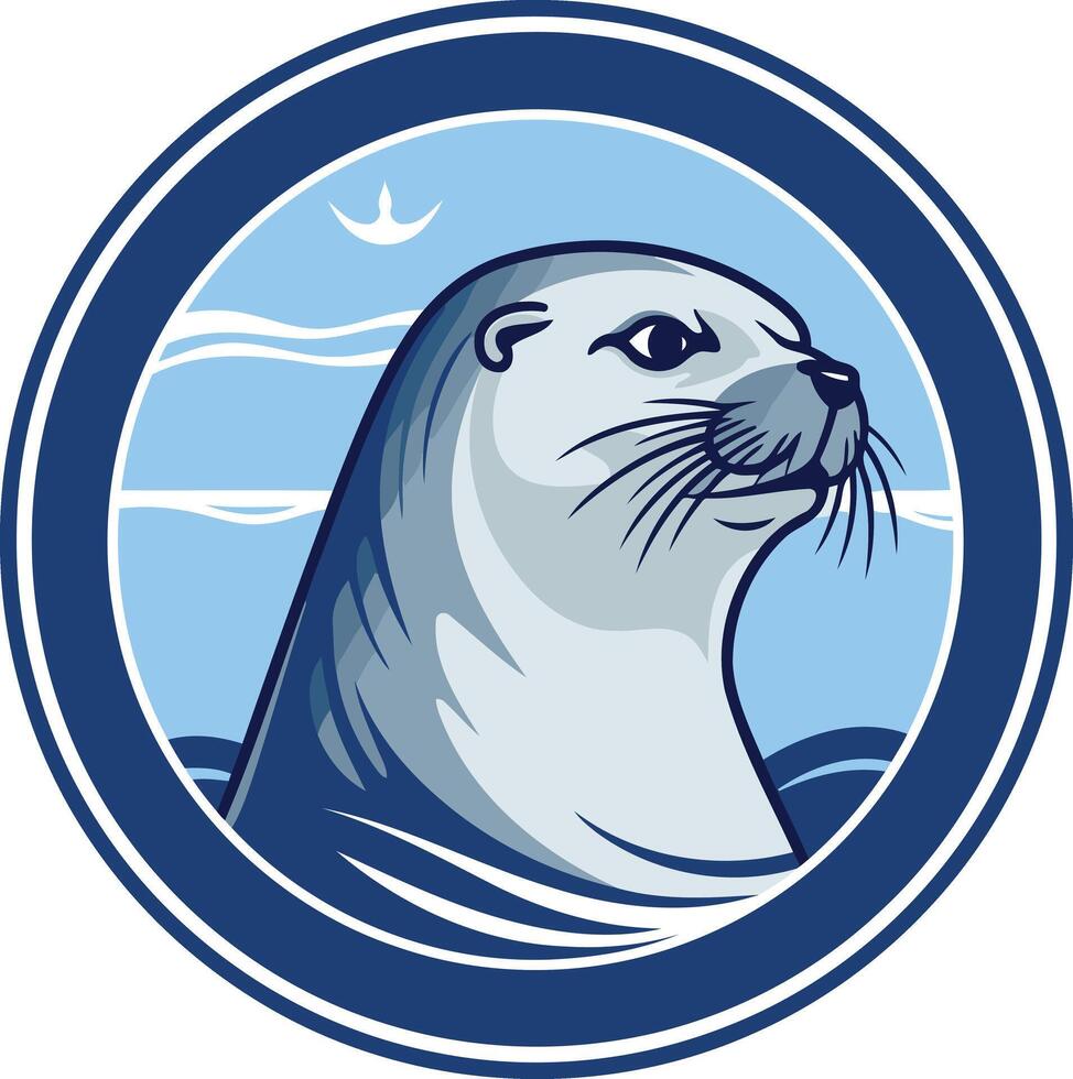 A bold, circular logo featuring a sleek otter head, perfect for businesses related to wildlife, conservation, or water based activities vector
