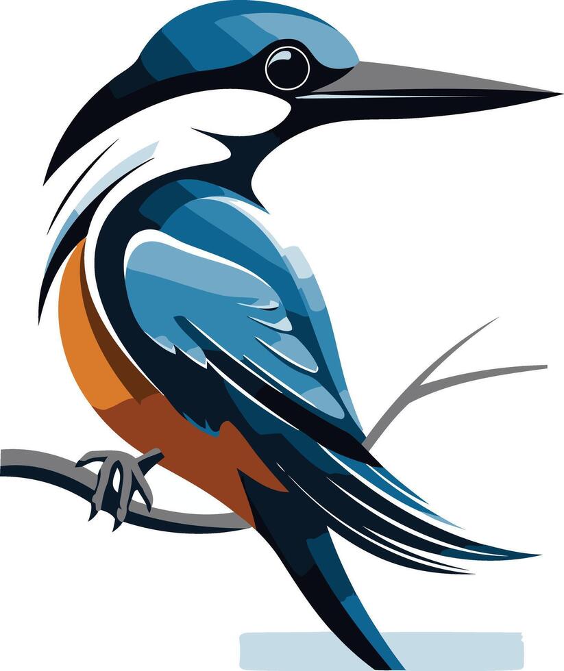 A stylized kingfisher perched on a branch, ideal for branding, logos, and nature themed designs vector