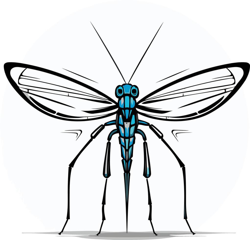 A stylized, blue and black insect with long legs and large wings, perfect for nature inspired designs, logos, and branding vector