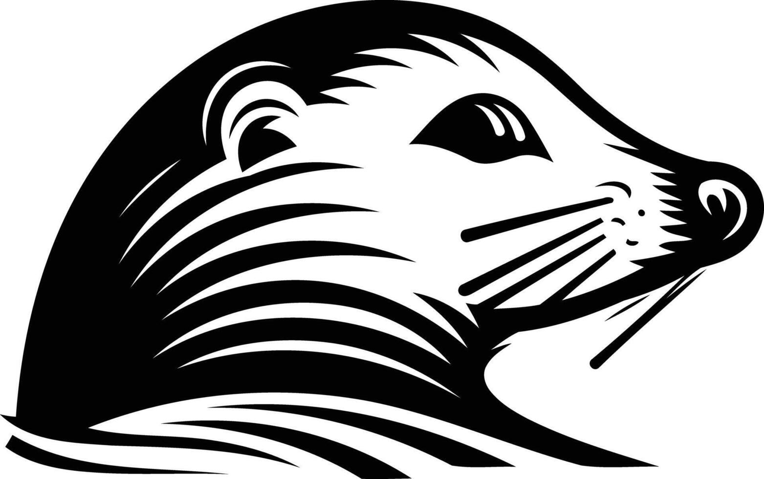 Black and white illustration of a weasel's head in profile, perfect for tattoo designs, logos, and animal themed illustrations vector
