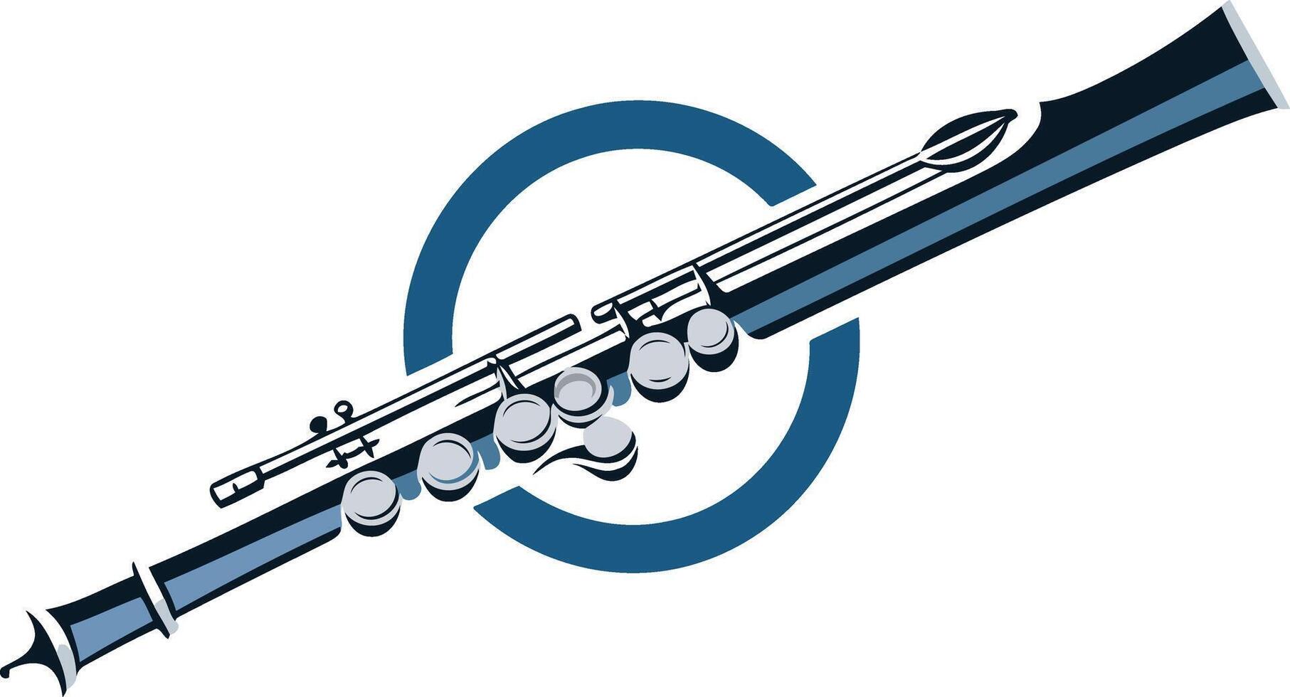 A modern and stylish logo featuring a flute with a blue circle, perfect for music schools, orchestras, or music related businesses vector