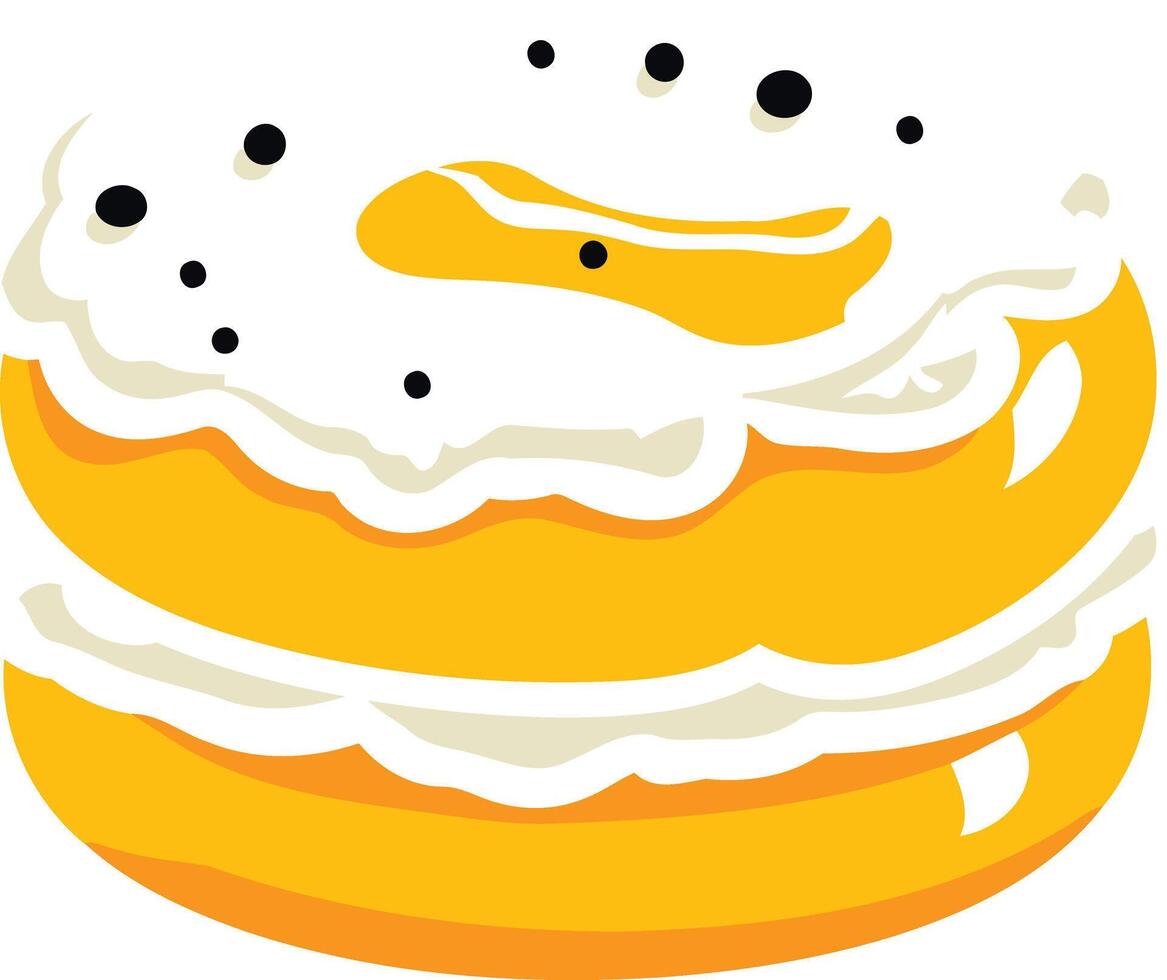 A cheerful, cartoon style illustration of a donut with yellow frosting and black sprinkles, perfect for bakery menus, food blogs, and social media posts vector