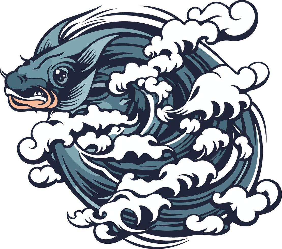 Fish Surging Through the Waves vector