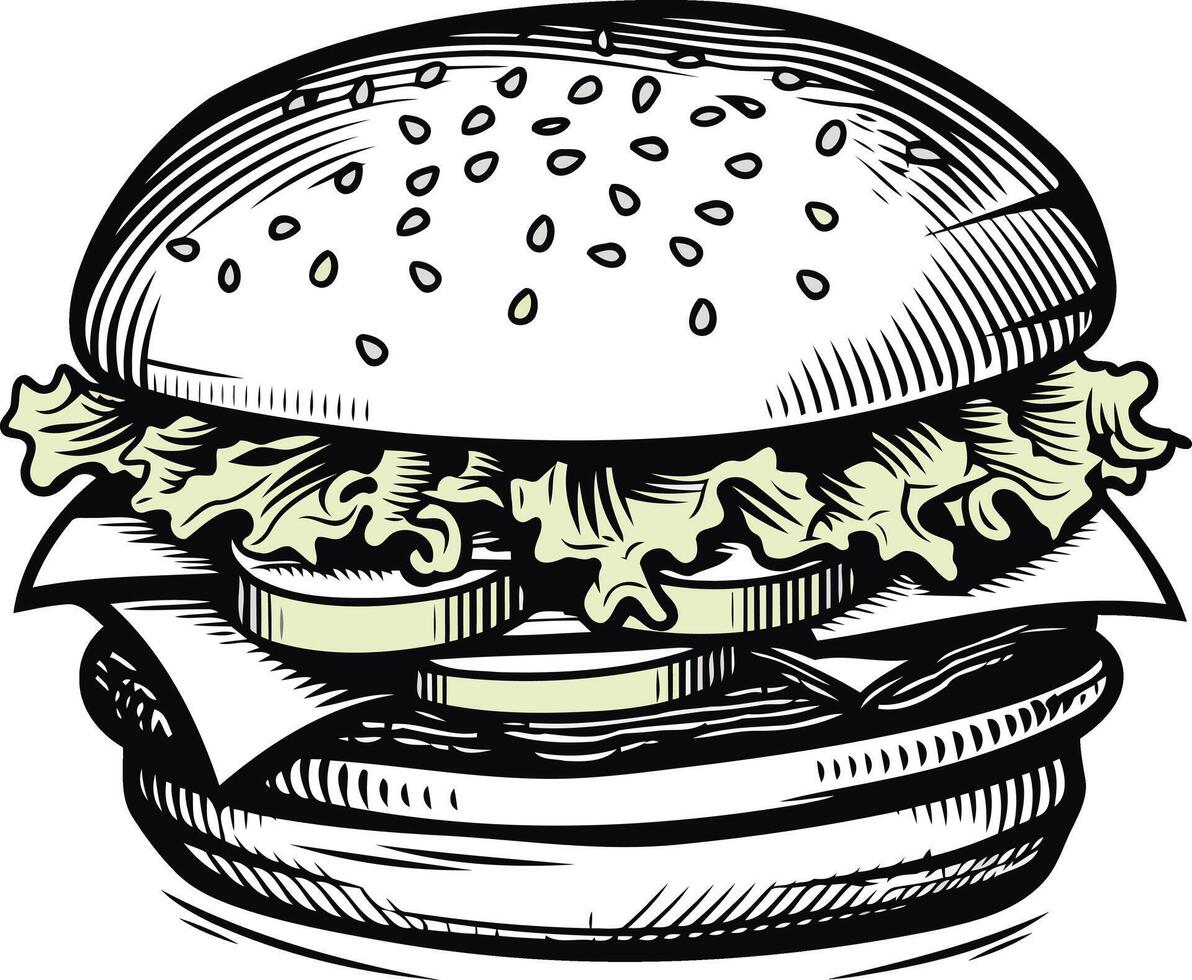 Engraved Illustration of a Delicious Burger vector