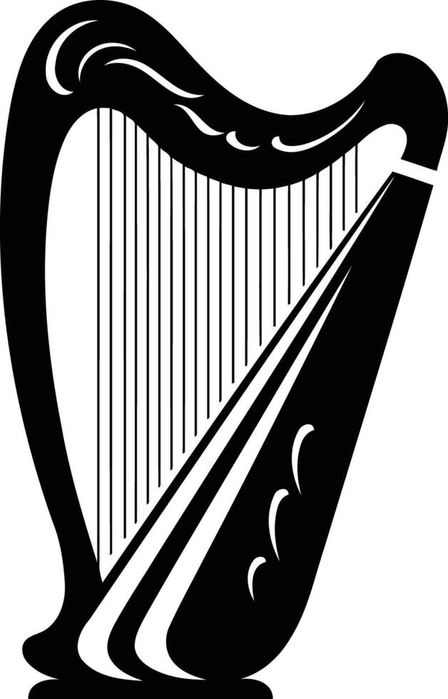 A simple yet elegant black and white illustration of a harp, perfect for music related projects, websites, or designs vector