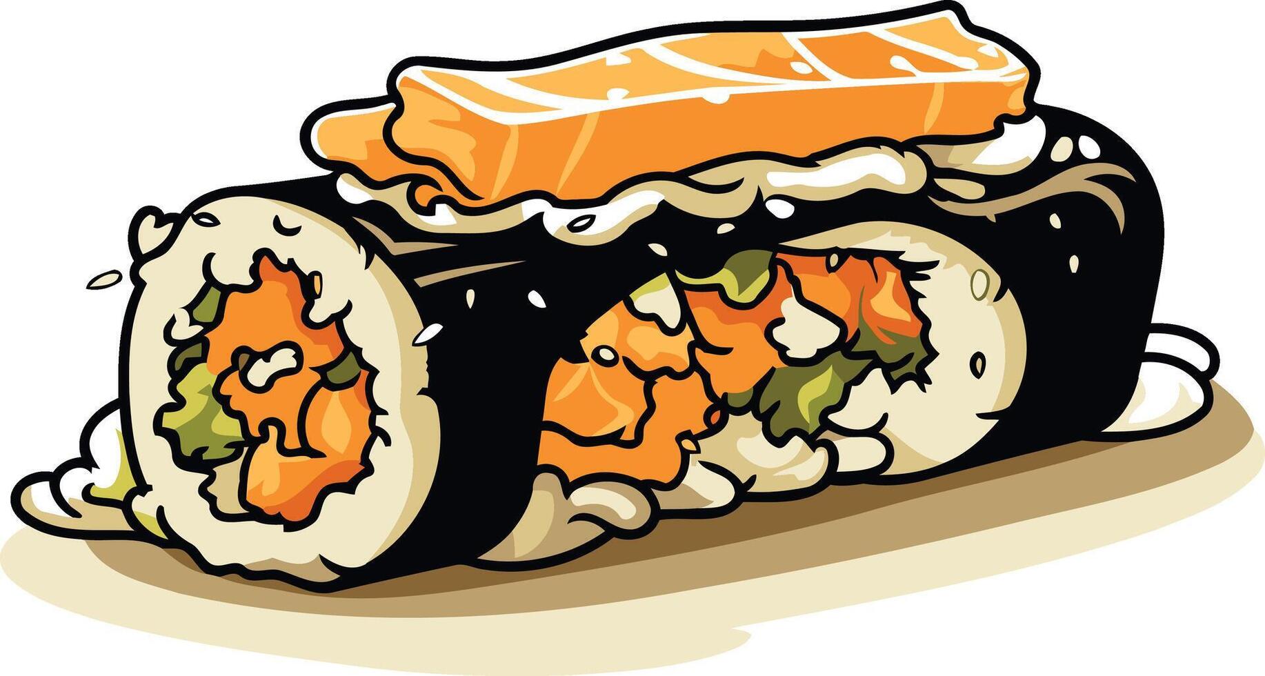 Sushi Roll with Salmon and Sesame Seeds vector