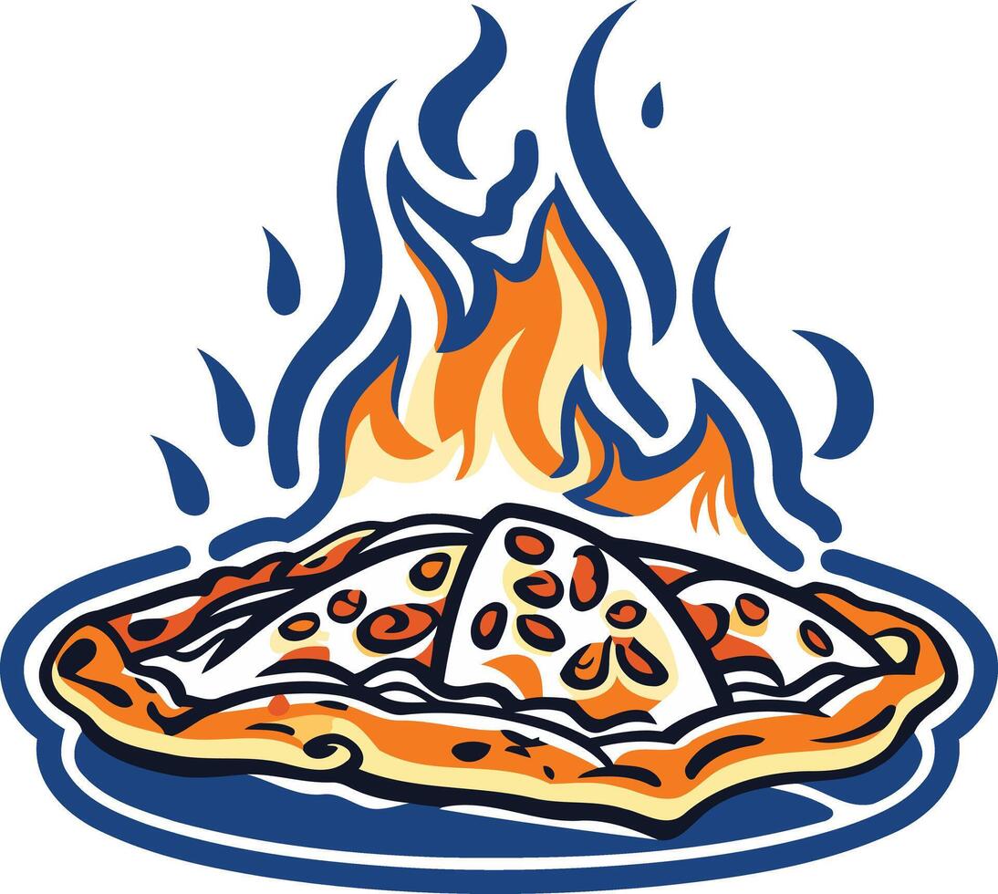 A fiery pizza logo, perfect for pizzerias, food trucks, and restaurants vector