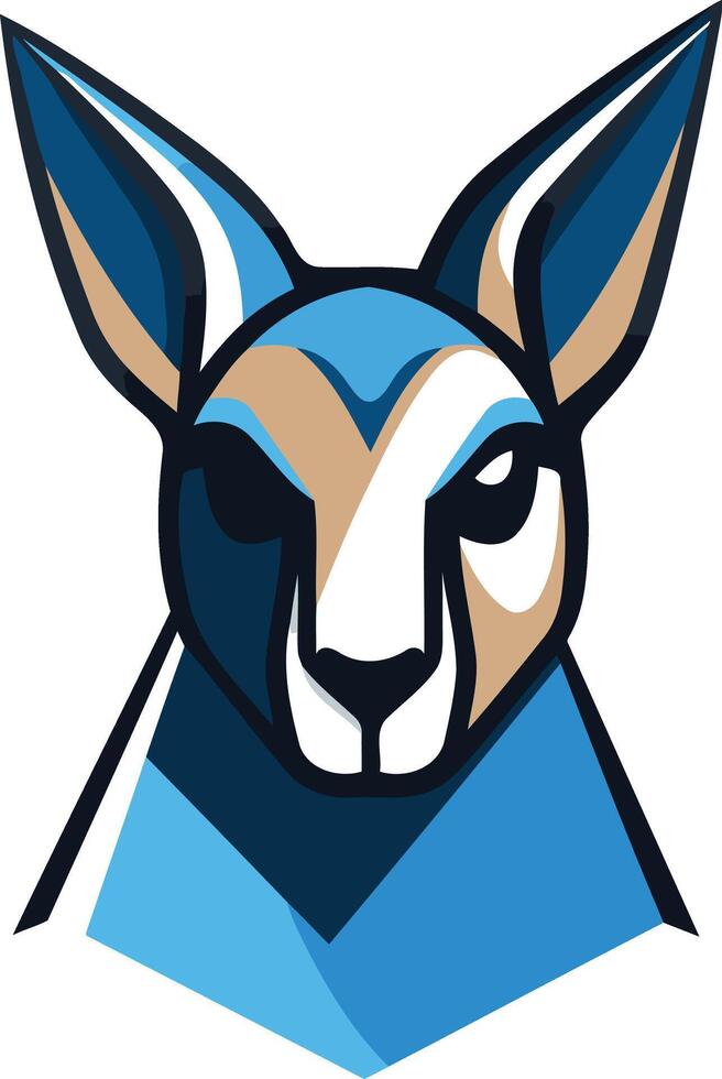 Bold and fierce, this blue and brown kangaroo mascot logo is perfect for sports teams, businesses, and organizations seeking a powerful and energetic visual identity vector