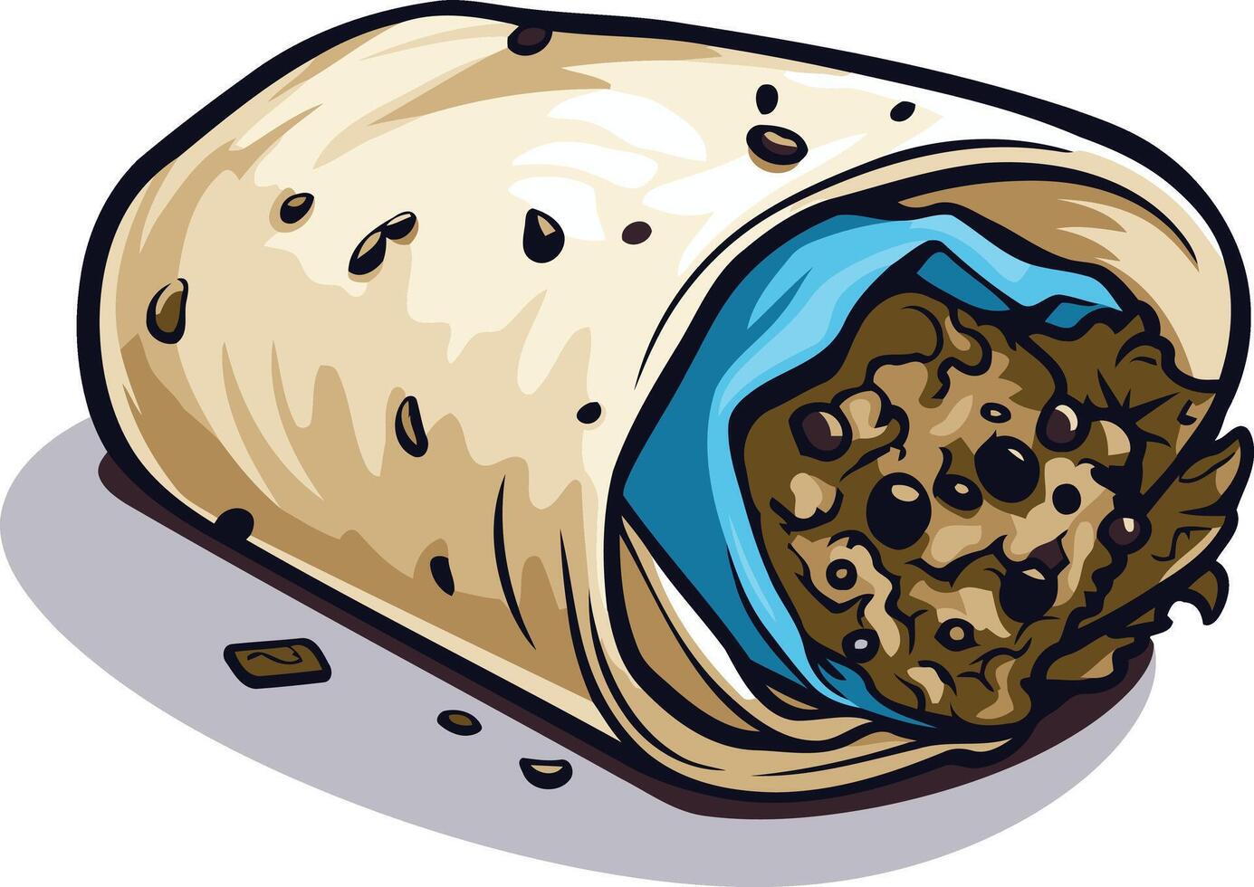 A delicious-looking cartoon burrito, perfect for menus, food blogs, and social media posts vector