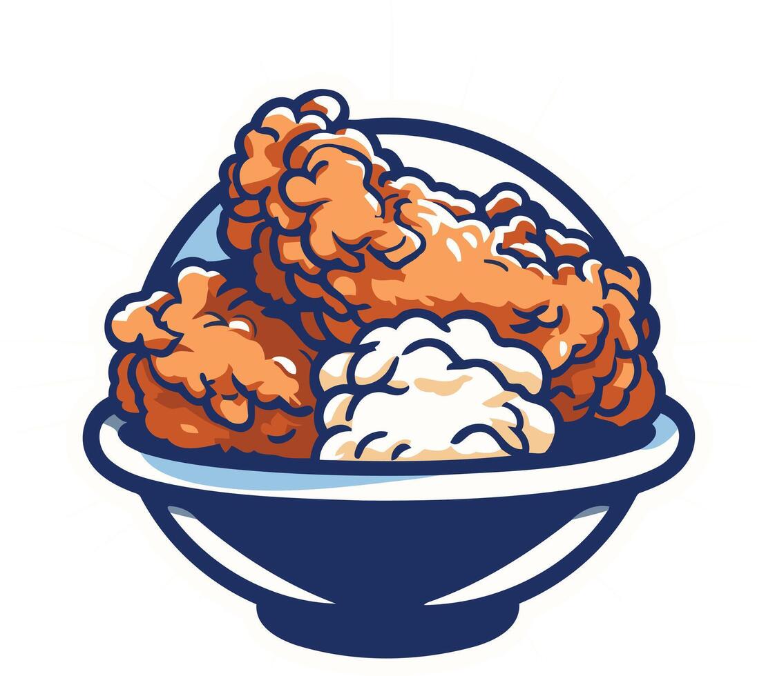 A cartoon illustration of a bowl of fried chicken, perfect for menus, social media posts, or branding for fast food restaurants and food businesses vector