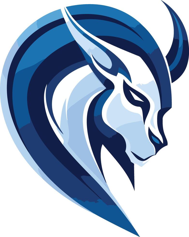 A stylized blue and white goat head logo design, perfect for businesses and organizations seeking a strong, powerful, and unique brand identity vector