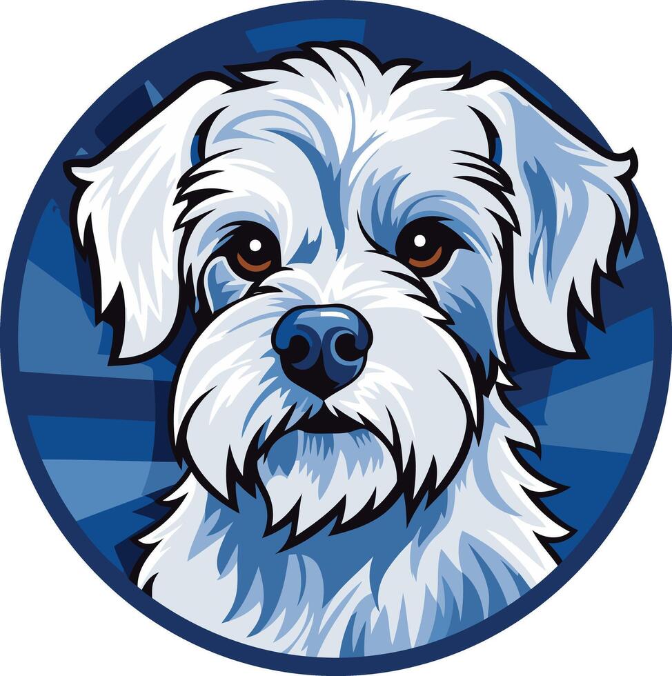 A cute, cartoon-style illustration of a white maltese dog with a blue background vector