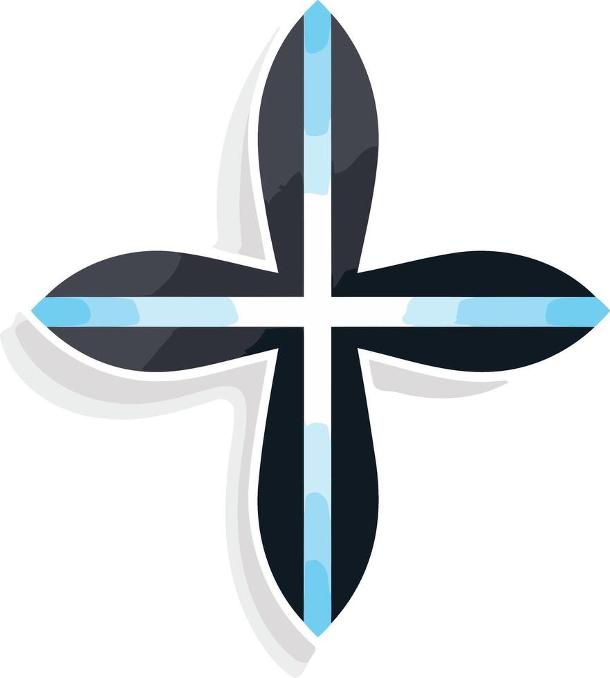 A modern, abstract cross logo design with a blue accent vector