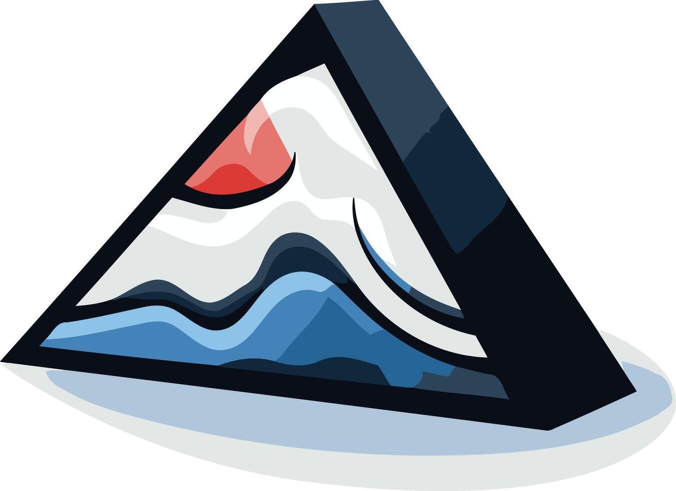 A stylized abstract logo featuring a triangular shape with a red circle, waves, and a black outline vector