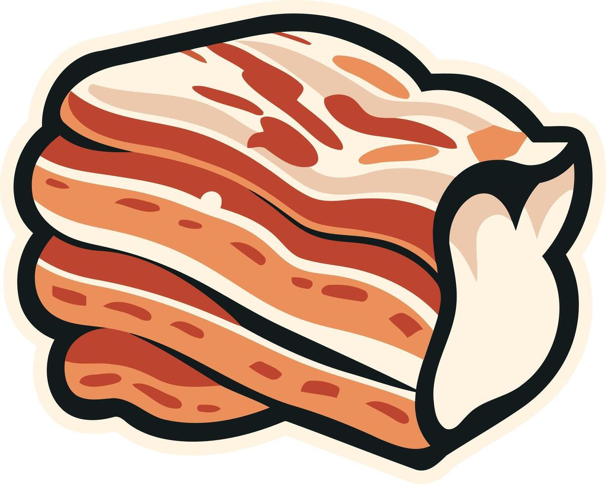 A cartoon illustration of a delicious, juicy piece of bacon, perfect for branding, food blogs, and social media vector