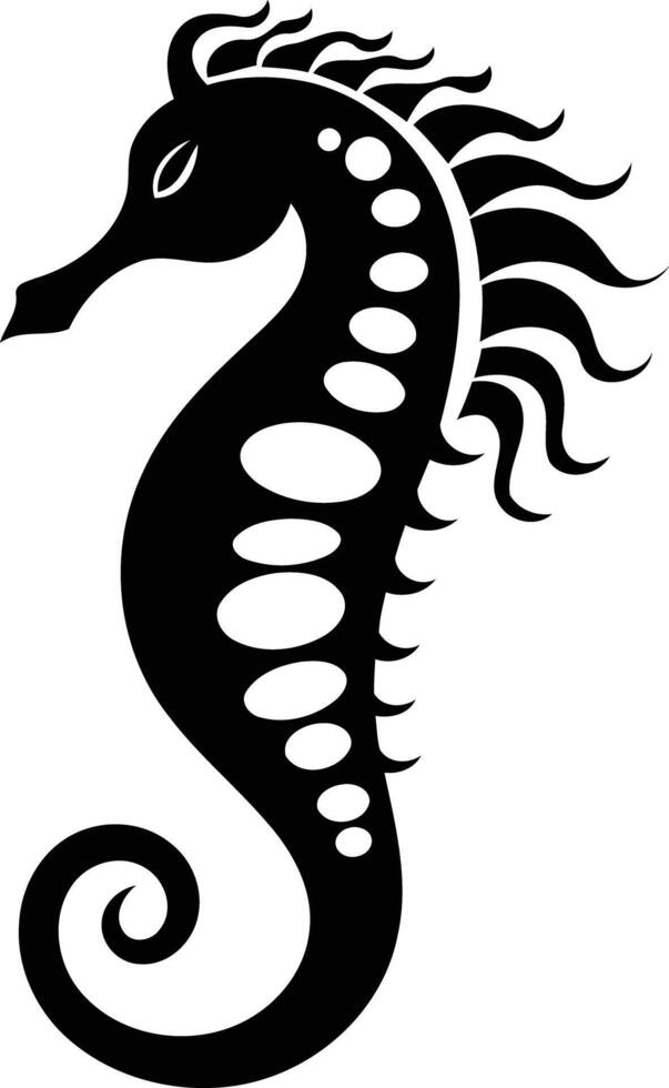 A striking black and white illustration of a stylized seahorse, perfect for adding a touch of marine elegance to your designs vector