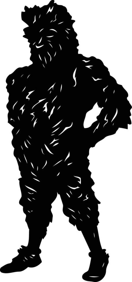 Silhouette of a mysterious figure with a furry texture, standing in a relaxed pose vector