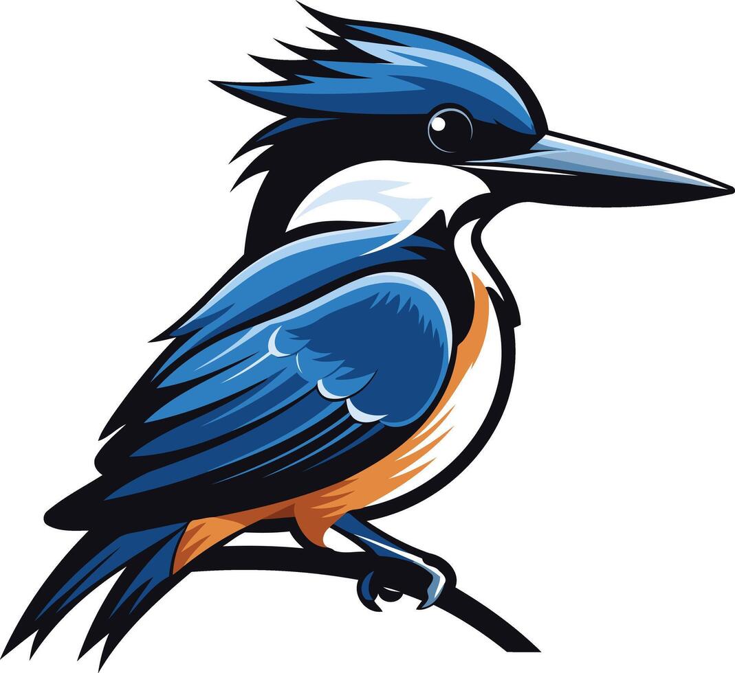 A vibrant and detailed illustration of a kingfisher perched on a branch vector