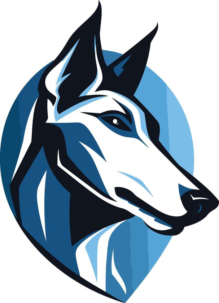 Stylish and powerful logo featuring a dog's head in a blue circle vector