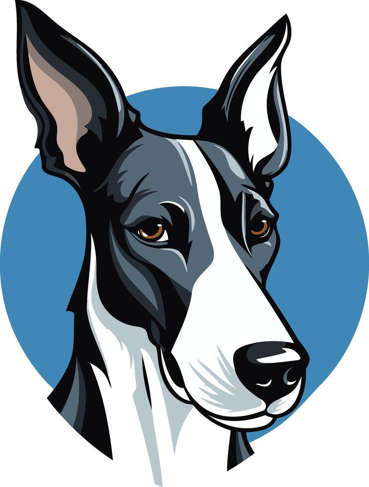 A striking illustration of a black and white dog's head, perfect for branding, logos, and pet-related designs vector