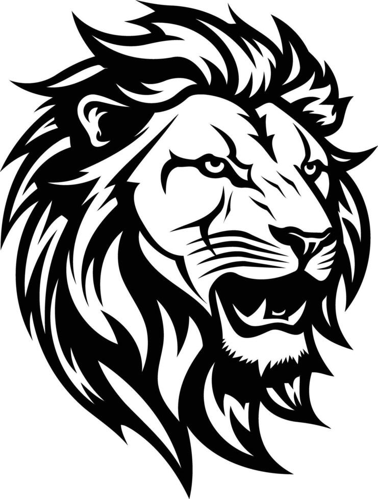 A bold and powerful black and white lion head illustration perfect for logos, branding, and tattoo designs vector