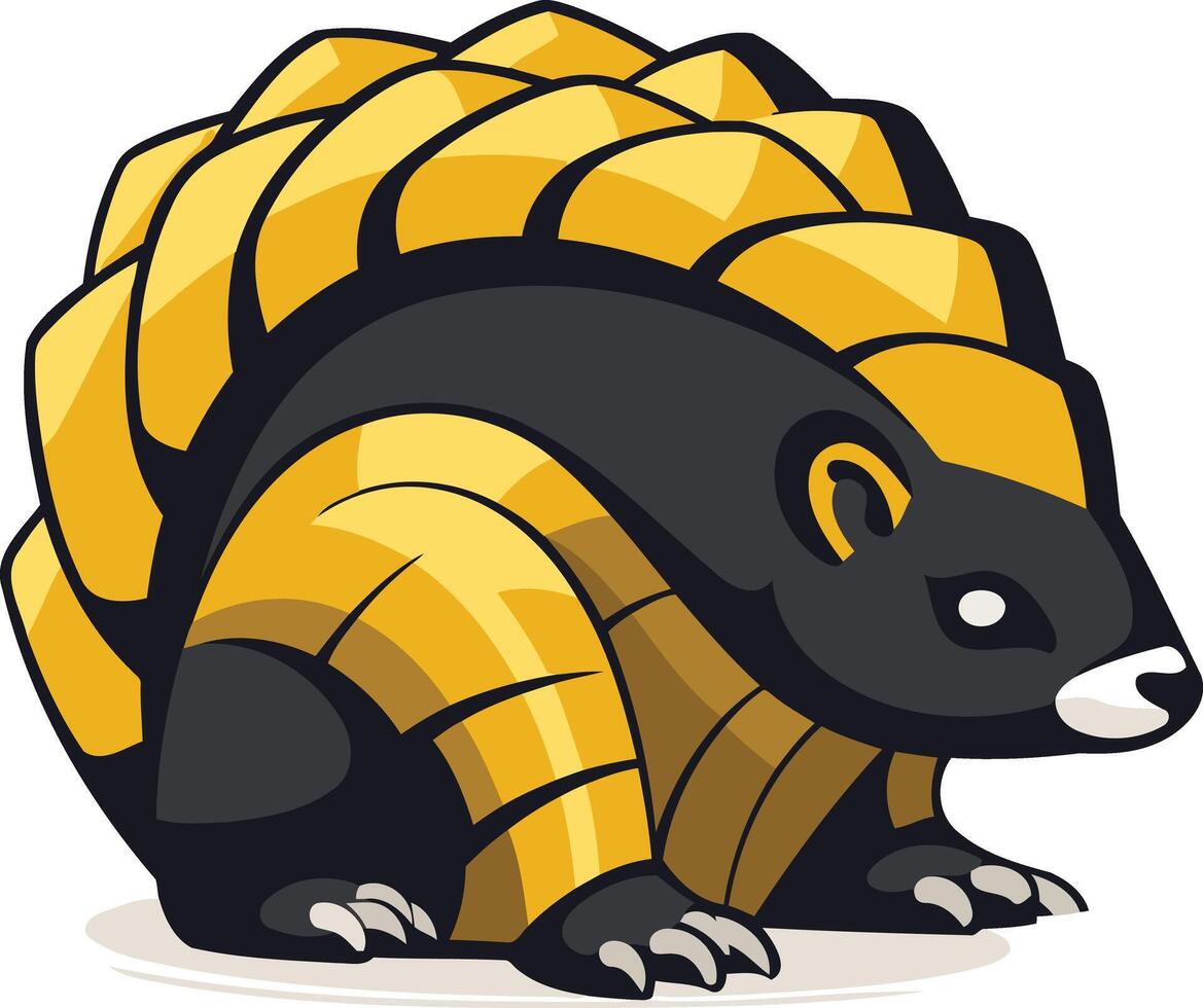 A fierce and stylized cartoon badger with a golden armor shell vector