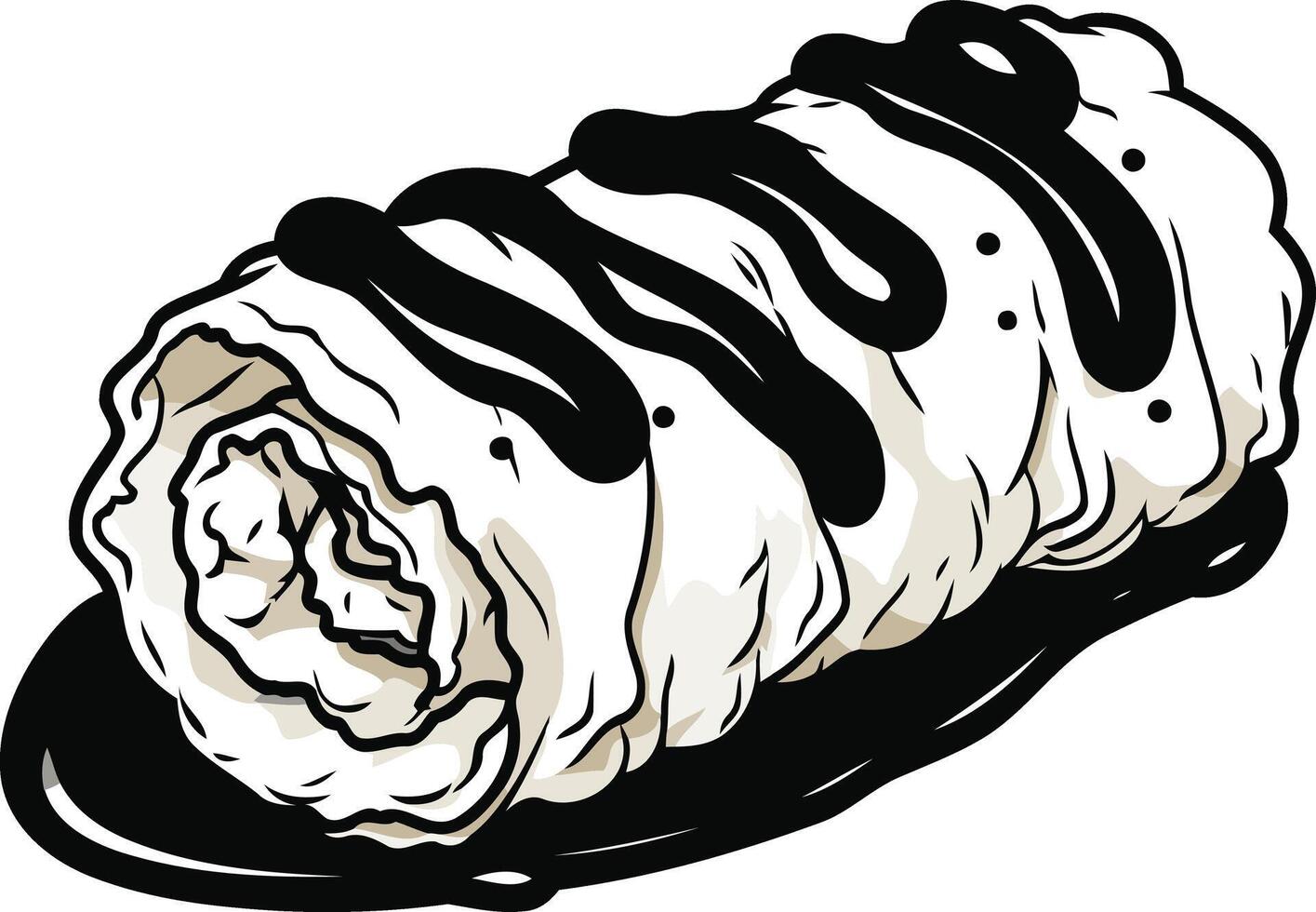 A delicious-looking ice cream roll with chocolate sauce, perfect for food blogs, menus, or dessert-themed designs vector