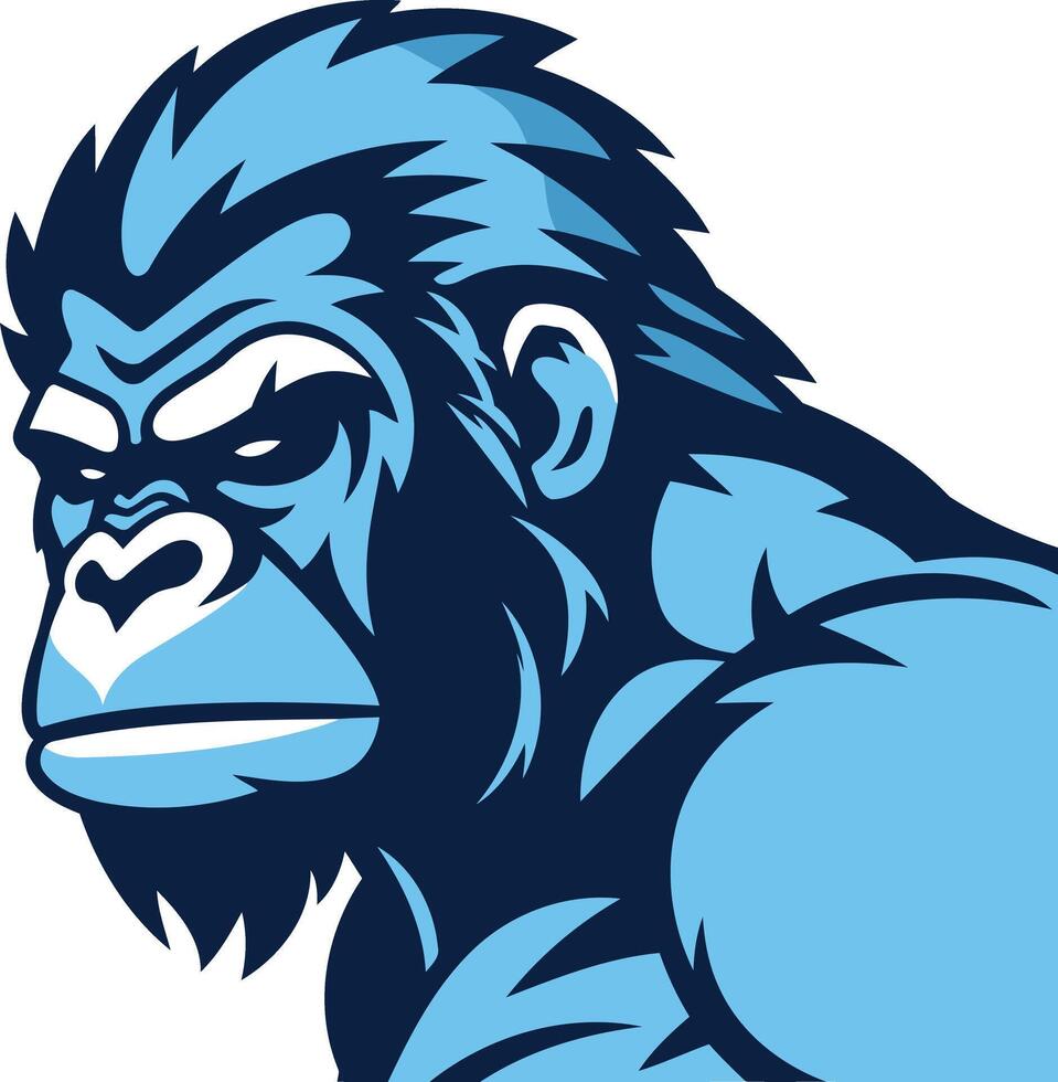A powerful and intimidating blue gorilla head mascot, perfect for sports teams, businesses, and gaming logos vector
