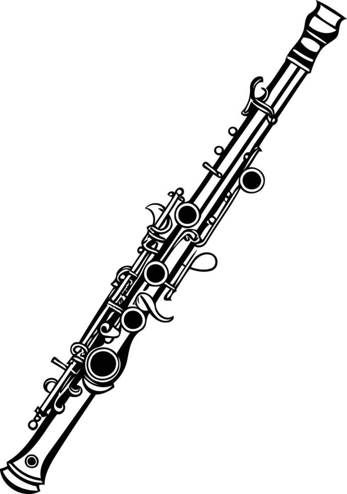 A simple, bold black and white illustration of a clarinet vector