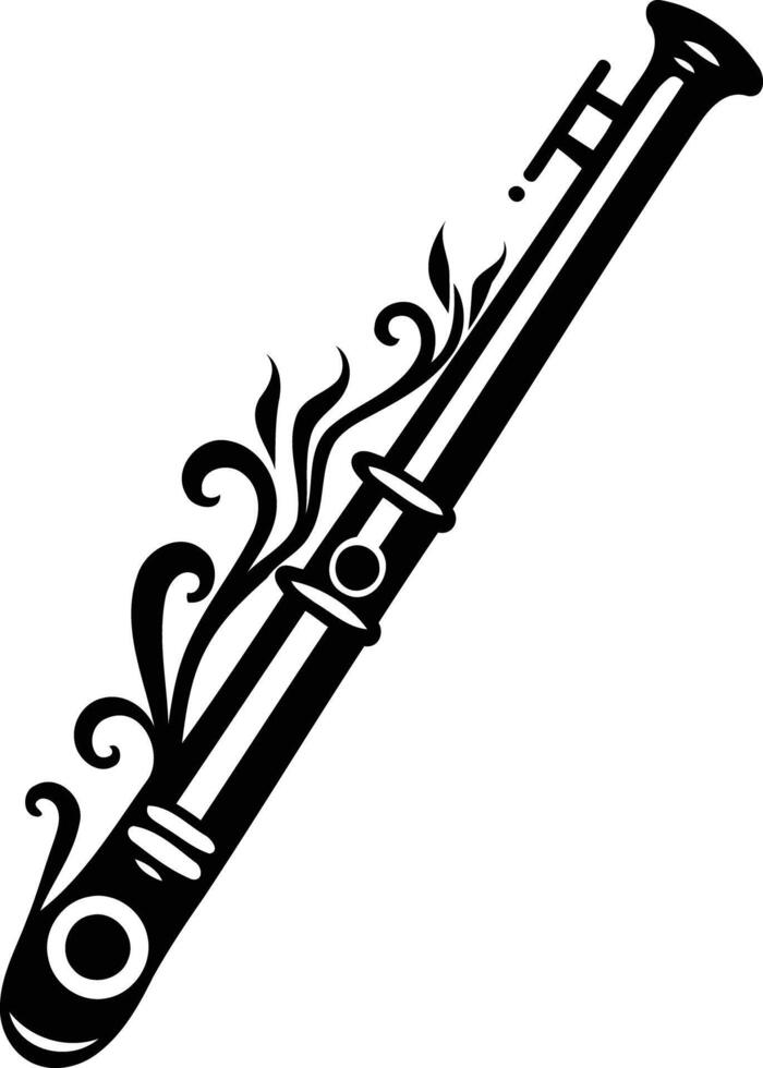 Elegant black and white illustration of a flute with a decorative floral pattern vector