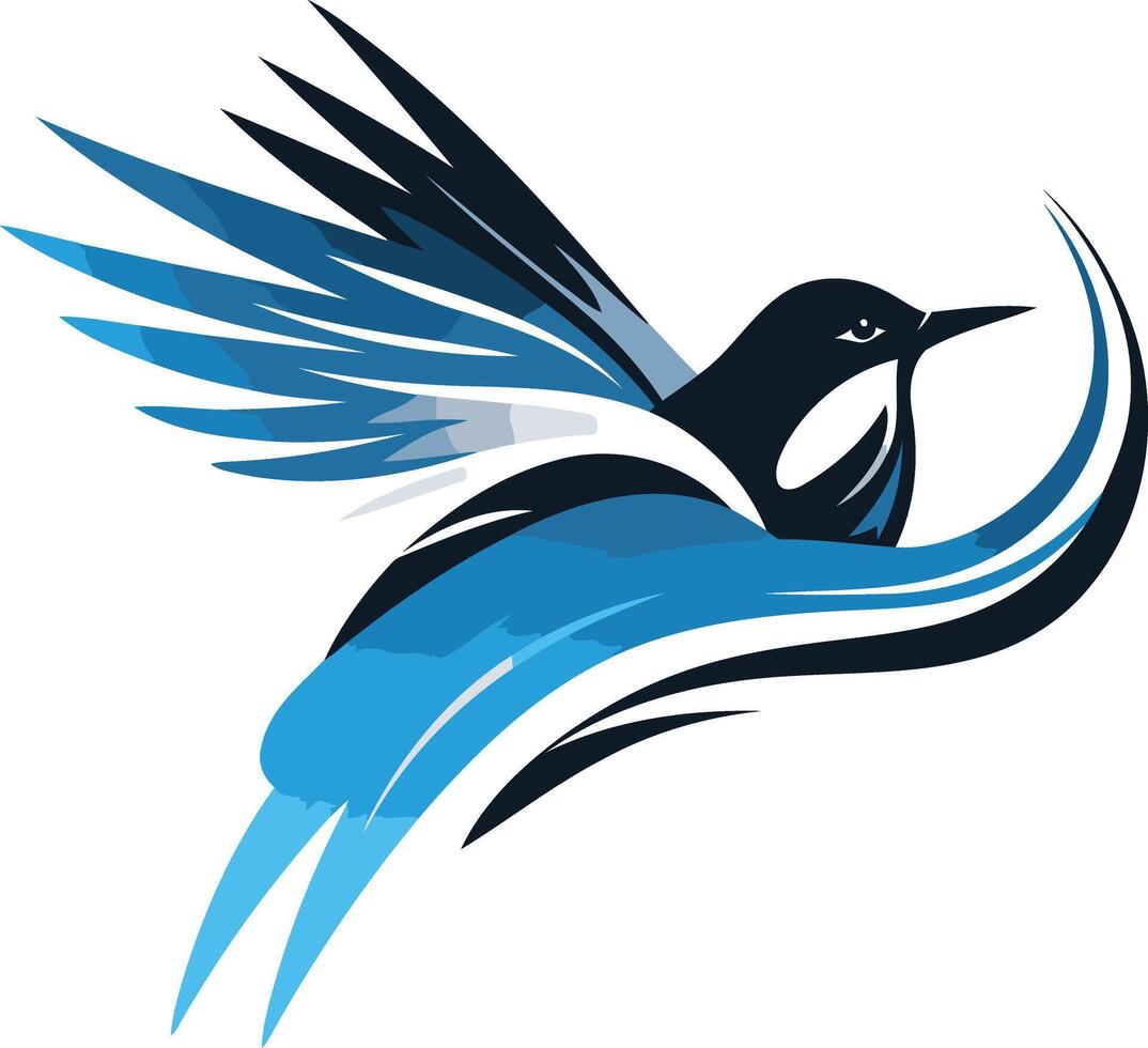 Abstract blue and black bird logo design with stylized wings, perfect for businesses seeking a dynamic and creative brand identity vector